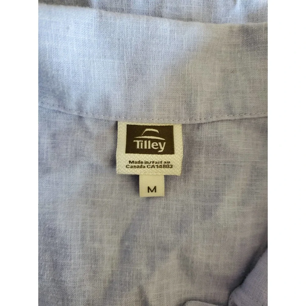 Tilley Women's Blue Linen Blend Short Sleeve Tunic Top Size M Outdoor Hiking EUC